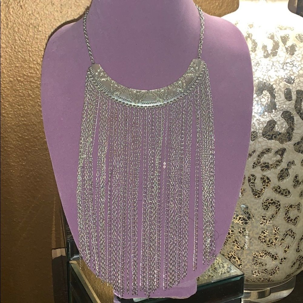 Silver bohemian tribal necklace